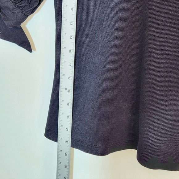 Maeve Black Ribbed Knit Top with Puffy Sleeves Size XS