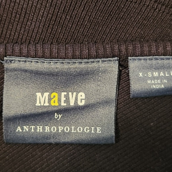 Maeve Black Ribbed Knit Top with Puffy Sleeves Size XS