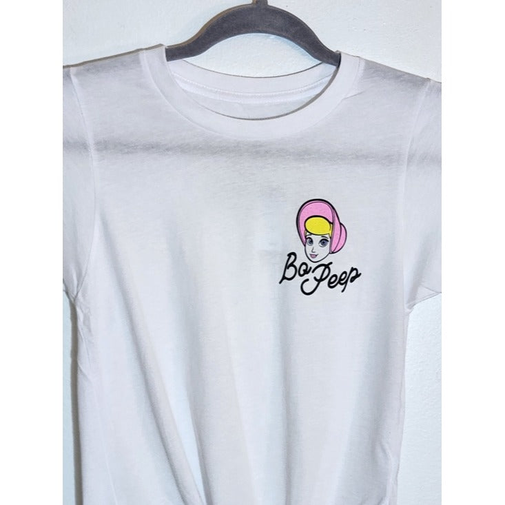 Toy Story Bo Peep White Tie Front Graphic Fitted Tee Size Small NWT