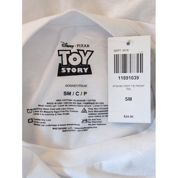 Toy Story Bo Peep White Tie Front Graphic Fitted Tee Size Small NWT