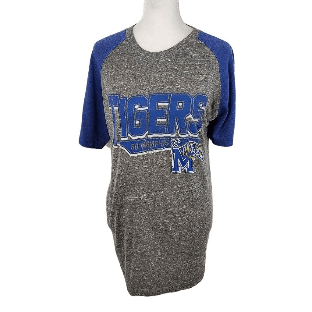 Women's University of Memphis Tigers Gray Raglan Short Sleeve Tee Size Medium