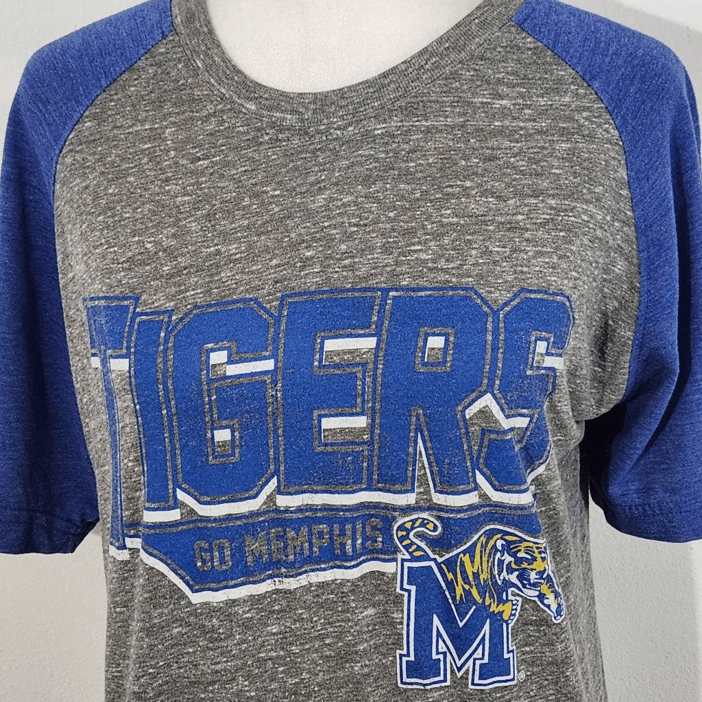 Women's University of Memphis Tigers Gray Raglan Short Sleeve Tee Size Medium