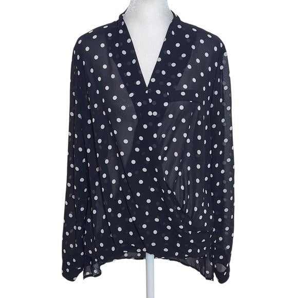 KUT from the Kloth Black Polka Dot Blouse Size Small Sheer Polka Dot Top