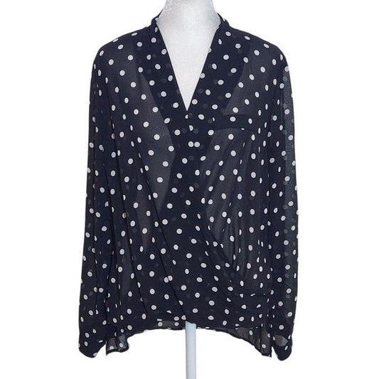 KUT from the Kloth Black Polka Dot Blouse Size Small Sheer Polka Dot Top