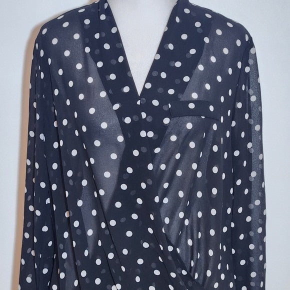 KUT from the Kloth Black Polka Dot Blouse Size Small Sheer Polka Dot Top