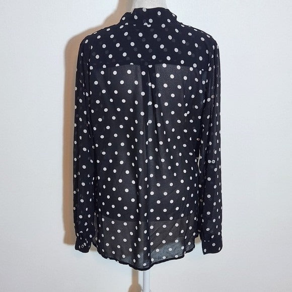 KUT from the Kloth Black Polka Dot Blouse Size Small Sheer Polka Dot Top