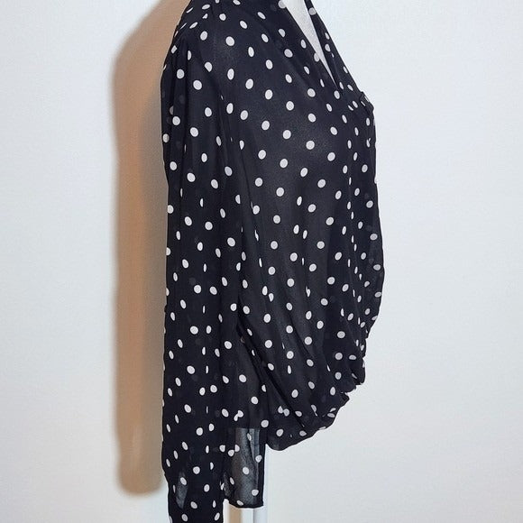 KUT from the Kloth Black Polka Dot Blouse Size Small Sheer Polka Dot Top
