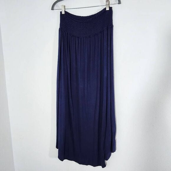 True Craft Navy High Low Dyed Knit Skirt Size Small Blue Dyed Boho Skirt, New