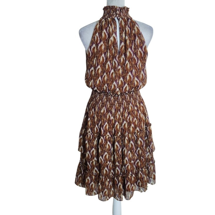 Taylor Brown and Purple Print Tiered Ruffle Mini Dress Sleeveless Size 6