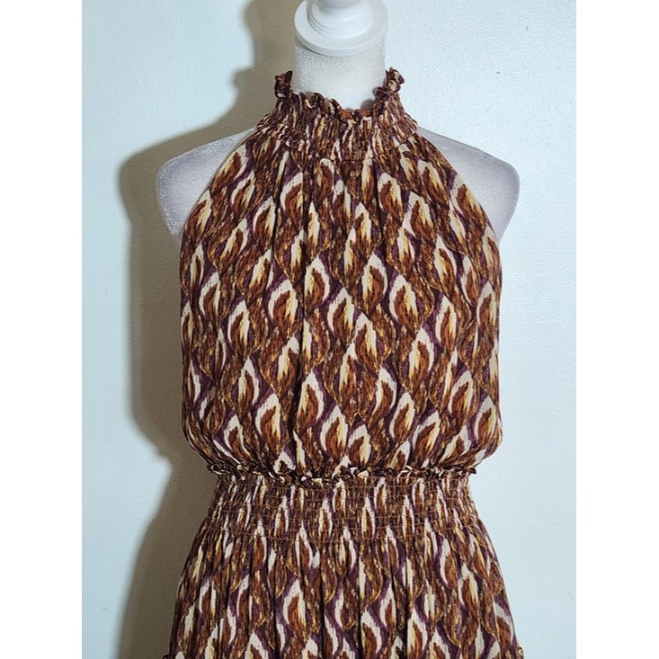 Taylor Brown and Purple Print Tiered Ruffle Mini Dress Sleeveless Size 6