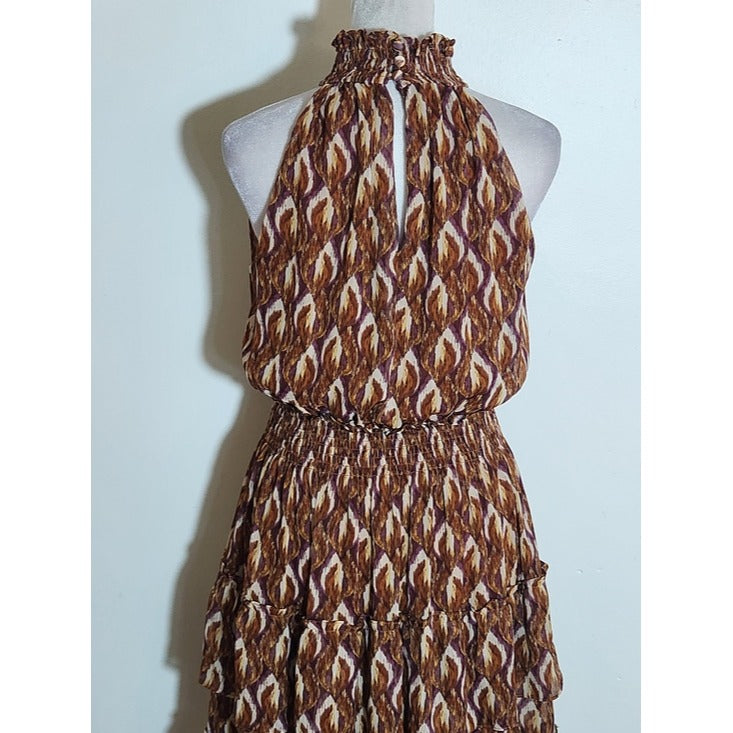 Taylor Brown and Purple Print Tiered Ruffle Mini Dress Sleeveless Size 6
