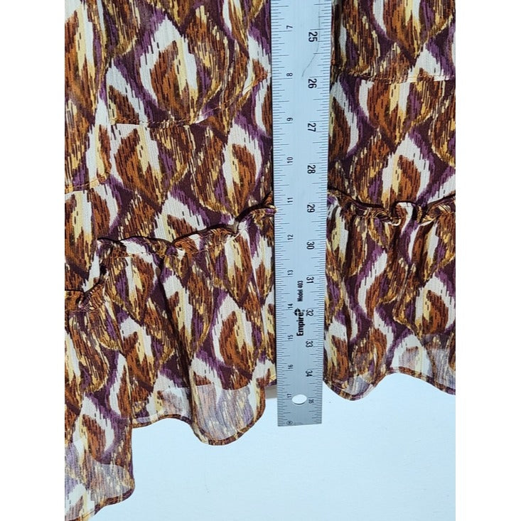 Taylor Brown and Purple Print Tiered Ruffle Mini Dress Sleeveless Size 6