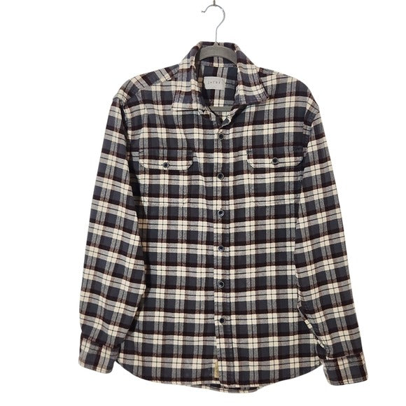 Jachs Brown and Gray Plaid Flannel Shirt Size Large Men's Plaid Flannel