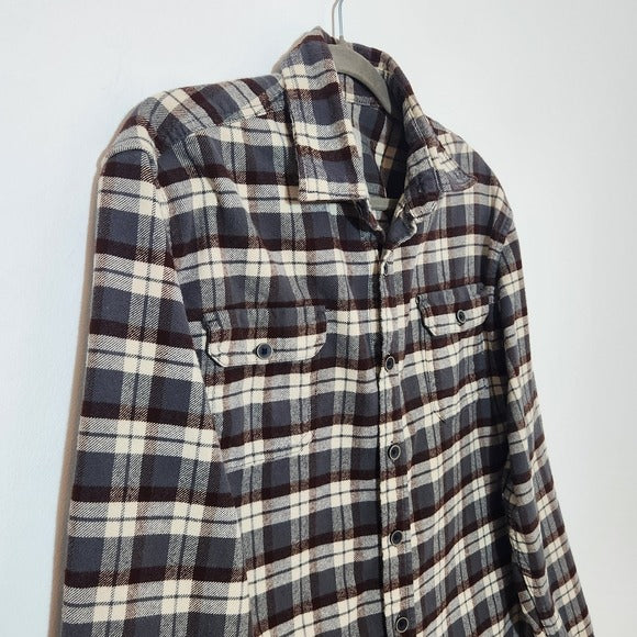 Jachs Brown and Gray Plaid Flannel Shirt Size Large Men's Plaid Flannel