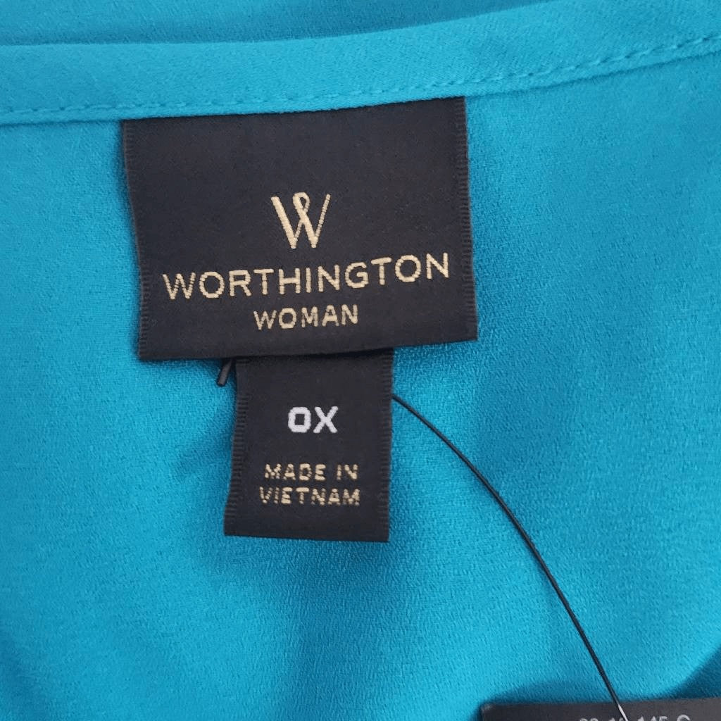 Worthington Turquoise Blue Blouse NWT Size 0X Blue Flowy Blouse