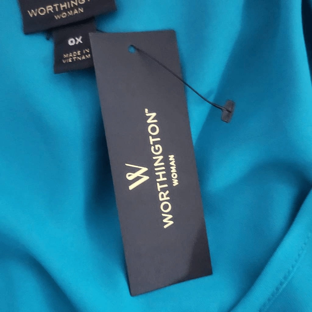 Worthington Turquoise Blue Blouse NWT Size 0X Blue Flowy Blouse