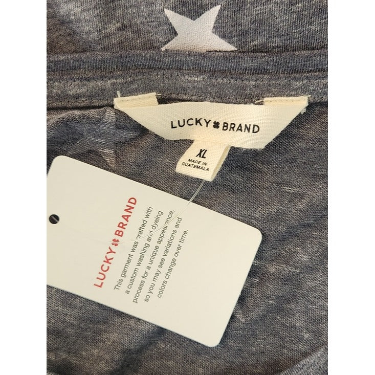 Lucky Brand Gray and White Star Print Tee Size XL NWT