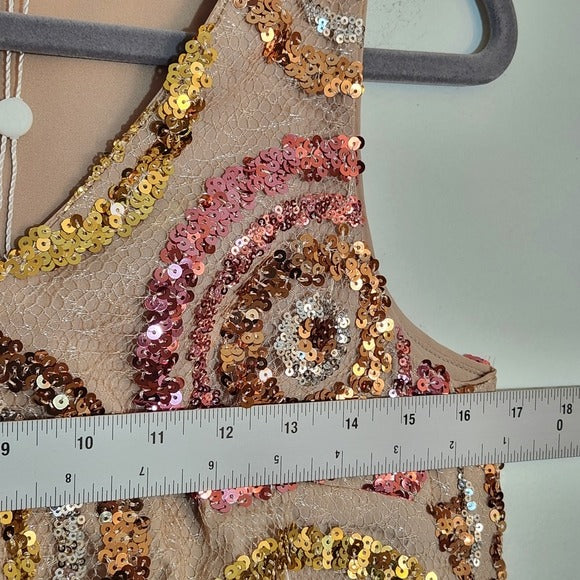 Trina Turk Pink and Gold Glitterati Sequin Mini Cocktail Dress Size 0 NWT