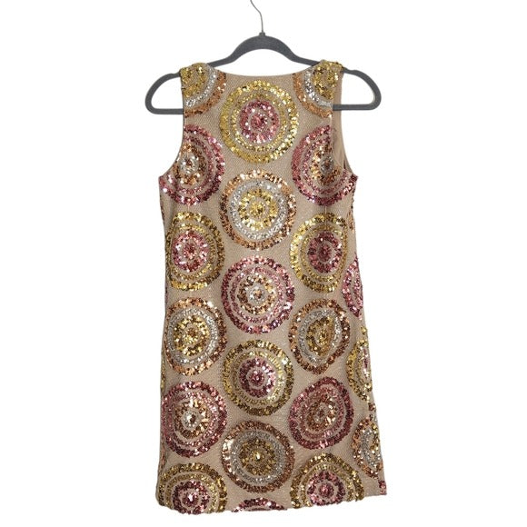 Trina Turk Pink and Gold Glitterati Sequin Mini Cocktail Dress Size 0 NWT
