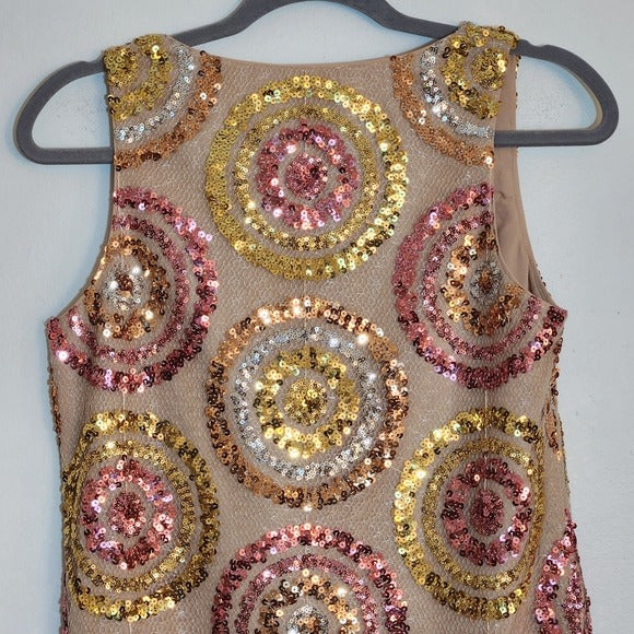 Trina Turk Pink and Gold Glitterati Sequin Mini Cocktail Dress Size 0 NWT