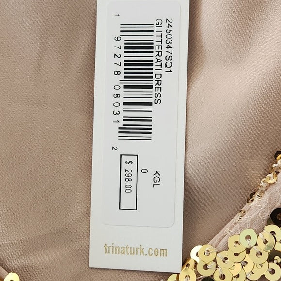 Trina Turk Pink and Gold Glitterati Sequin Mini Cocktail Dress Size 0 NWT