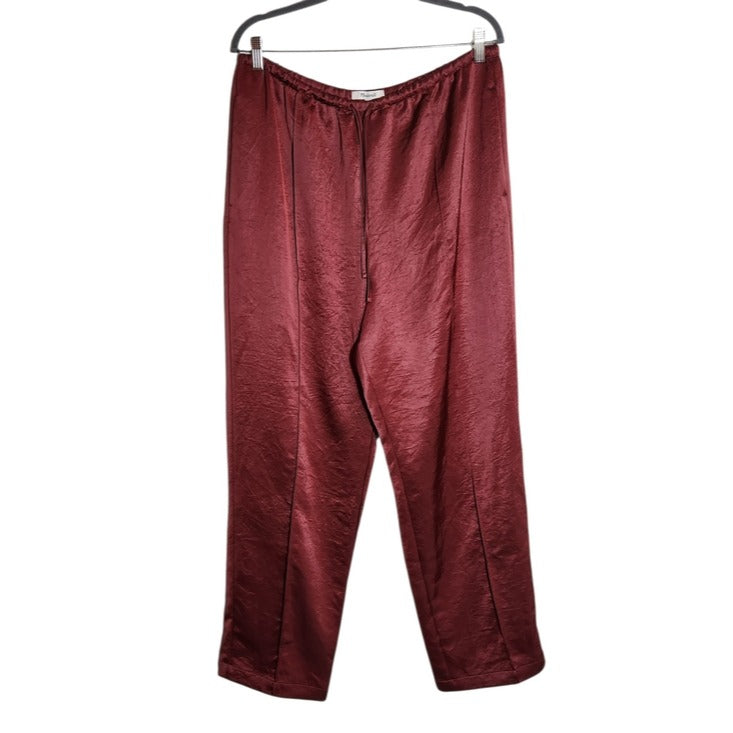 Madewell Burgundy Crinkle Satin Pull-On Drawstring Pants Size Large NWT