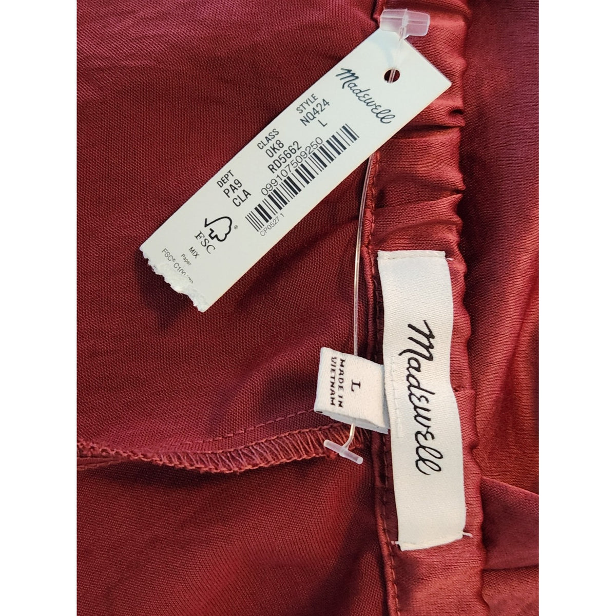Madewell Burgundy Crinkle Satin Pull-On Drawstring Pants Size Large NWT