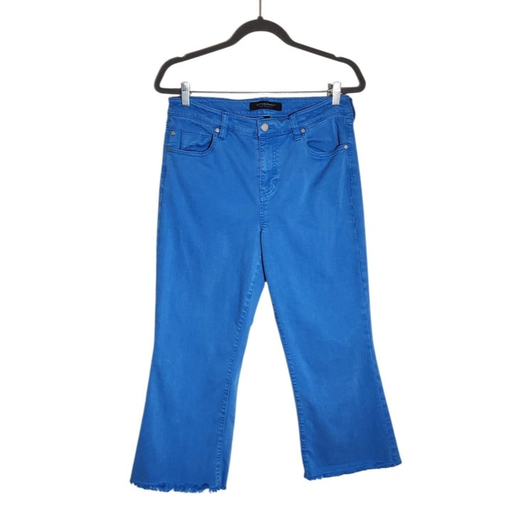 Liverpool Blue Cropped Flare Jeans with Raw Edge Hem Size 12