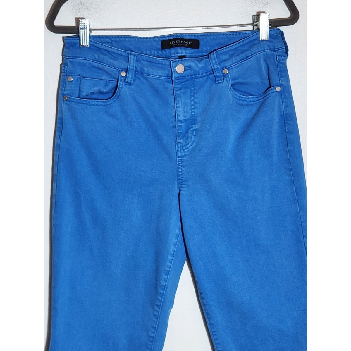 Liverpool Blue Cropped Flare Jeans with Raw Edge Hem Size 12