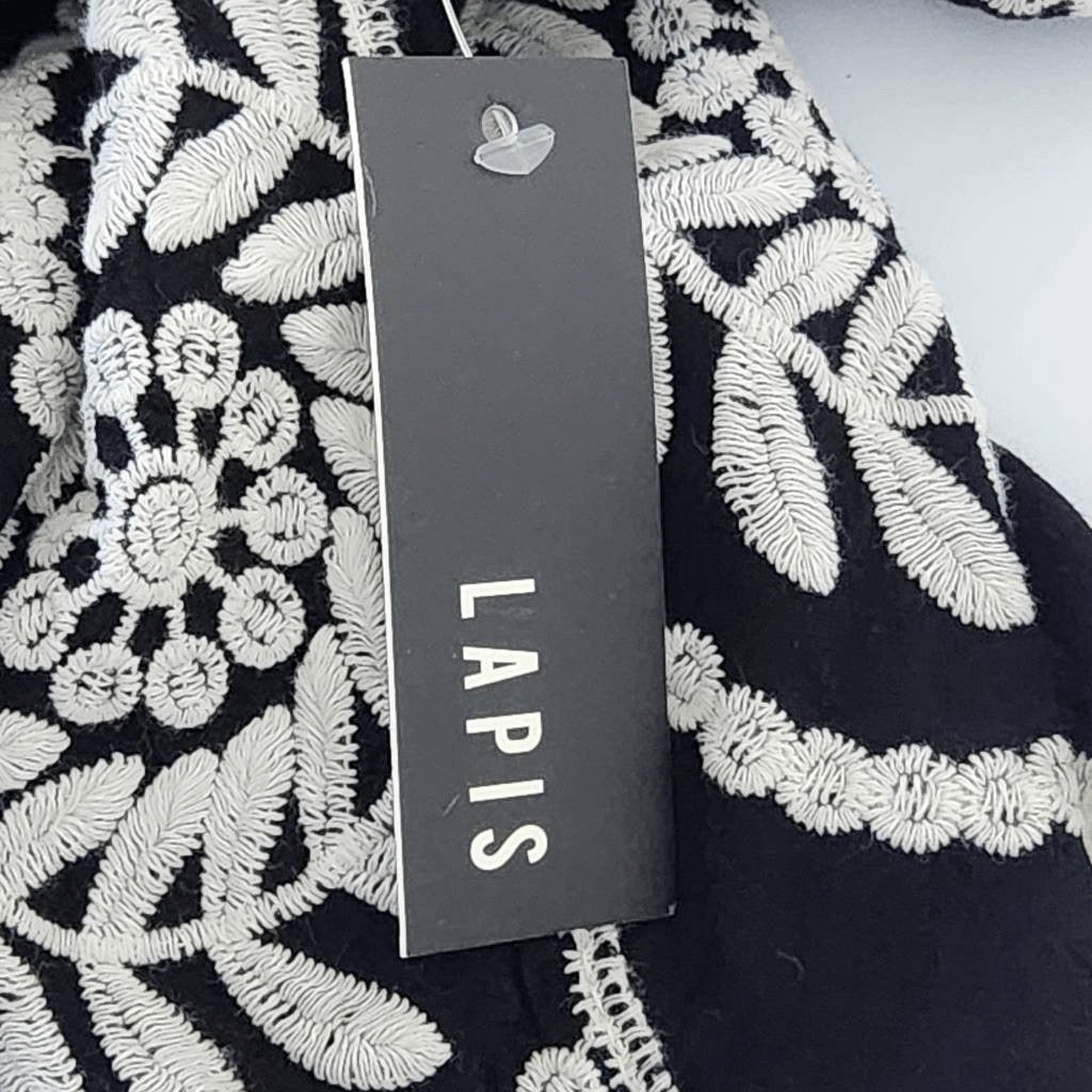 Lapis Black and Cream Boho Top with Crochet Lace Accents NWT Size Small