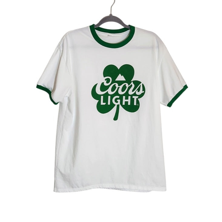 Coors Light White and Green St. Patrick's Day Ringer Tee Size Large