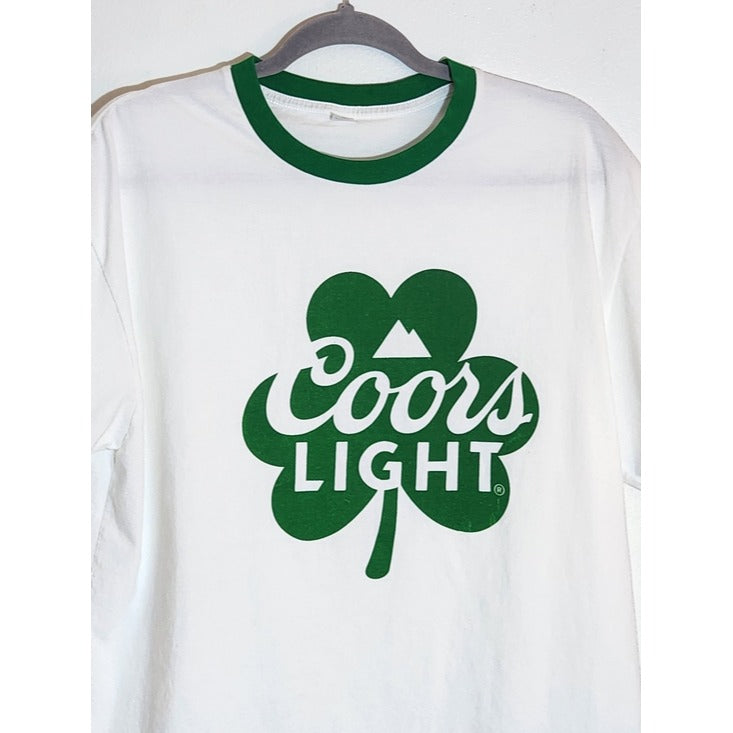 Coors Light White and Green St. Patrick's Day Ringer Tee Size Large