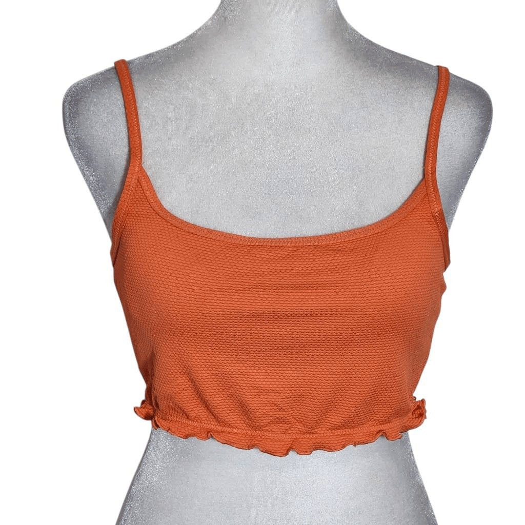 Aerie Orange Cropped Bikini Top NWT Size Medium Orange Textured Swim Top