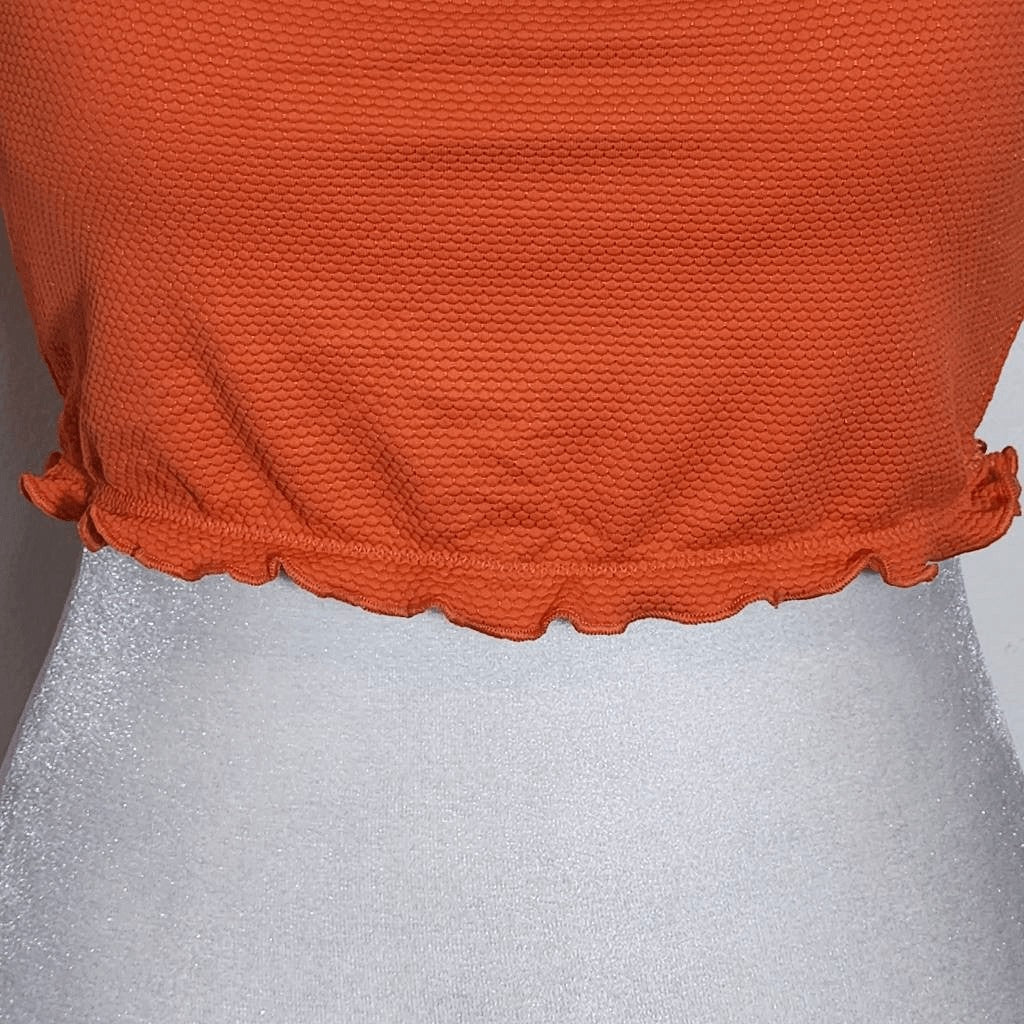 Aerie Orange Cropped Bikini Top NWT Size Medium Orange Textured Swim Top