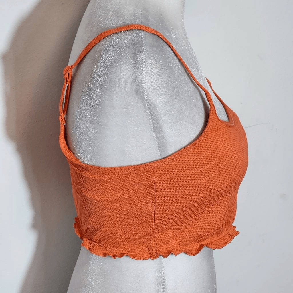 Aerie Orange Cropped Bikini Top NWT Size Medium Orange Textured Swim Top