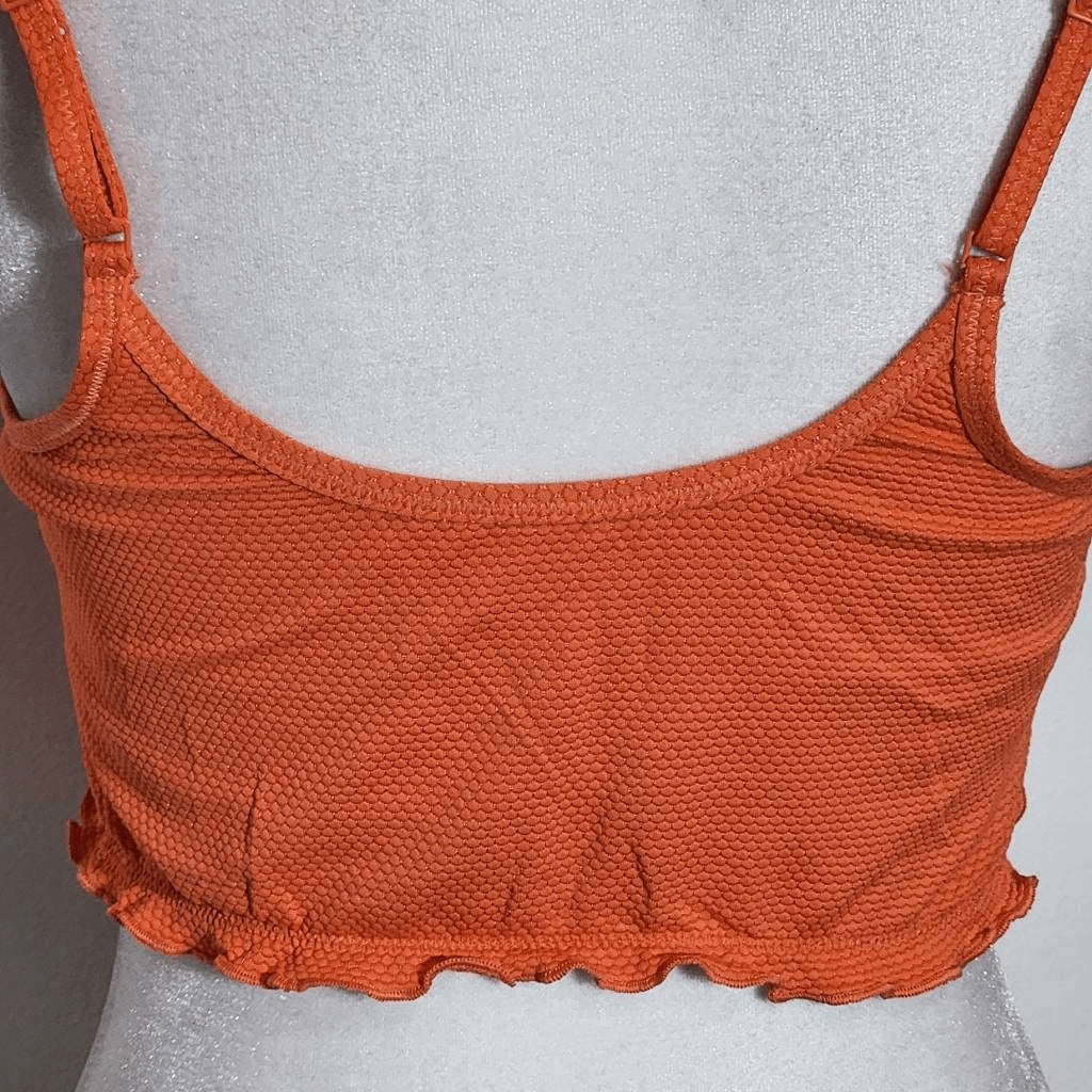 Aerie Orange Cropped Bikini Top NWT Size Medium Orange Textured Swim Top