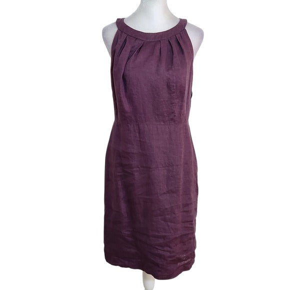 LOFT Plum Linen Sheath Dress Size 6 Wedding Guest Dress