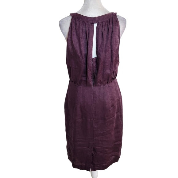 LOFT Plum Linen Sheath Dress Size 6 Wedding Guest Dress