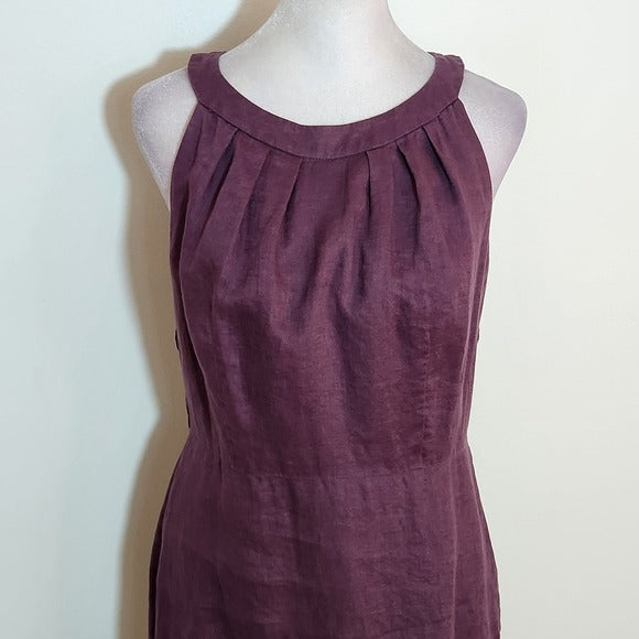 LOFT Plum Linen Sheath Dress Size 6 Wedding Guest Dress