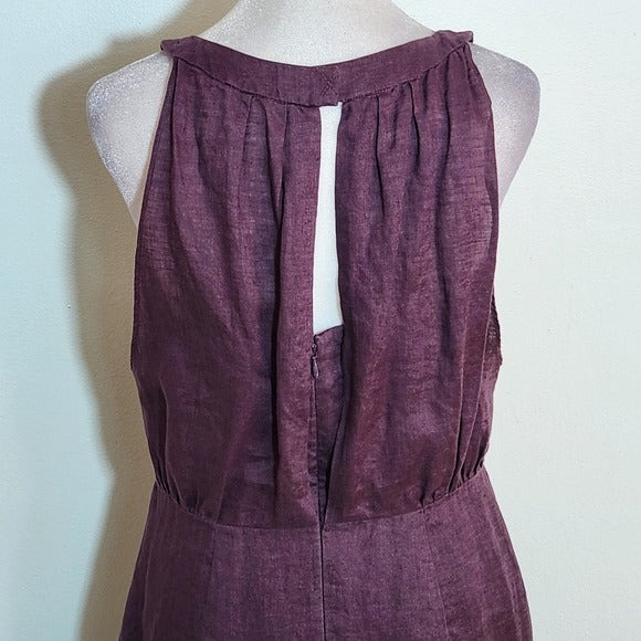 LOFT Plum Linen Sheath Dress Size 6 Wedding Guest Dress