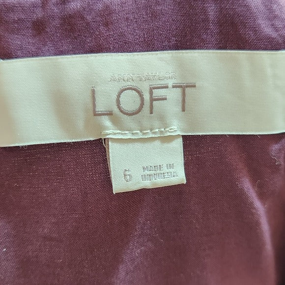 LOFT Plum Linen Sheath Dress Size 6 Wedding Guest Dress