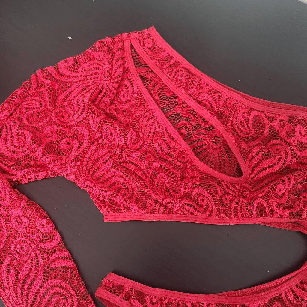 Frederick's of Hollywood Red Sheer Lace Bodysuit Size XL NWT Red Bodysuit