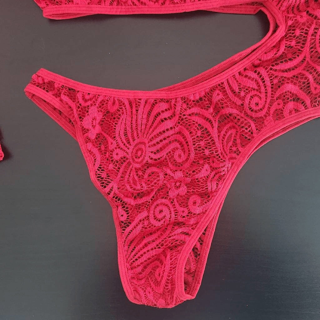 Frederick's of Hollywood Red Sheer Lace Bodysuit Size XL NWT Red Bodysuit