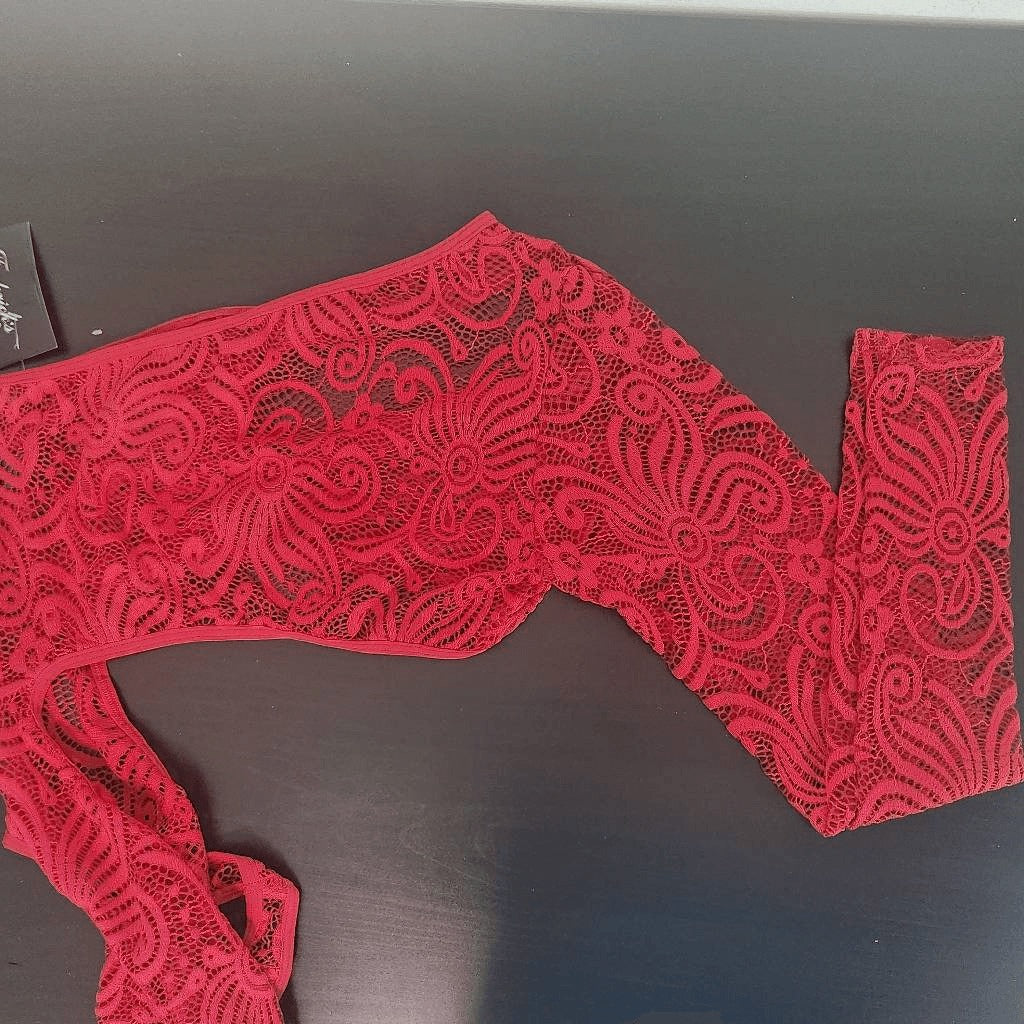 Frederick's of Hollywood Red Sheer Lace Bodysuit Size XL NWT Red Bodysuit