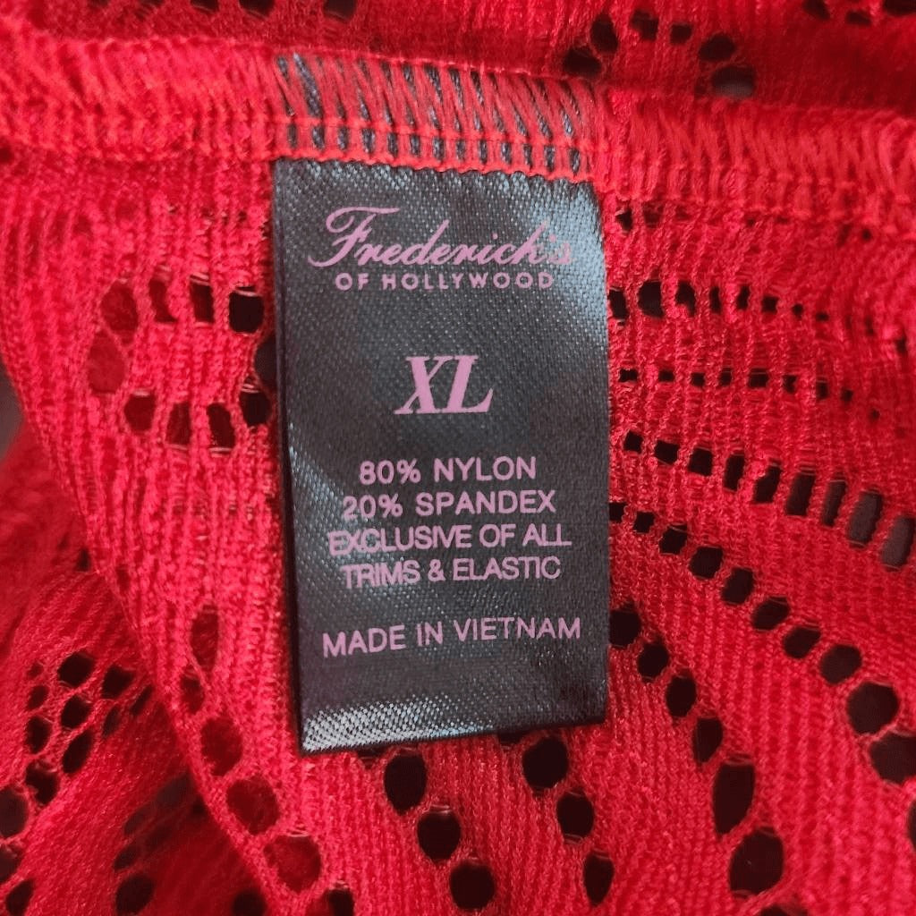Frederick's of Hollywood Red Sheer Lace Bodysuit Size XL NWT Red Bodysuit