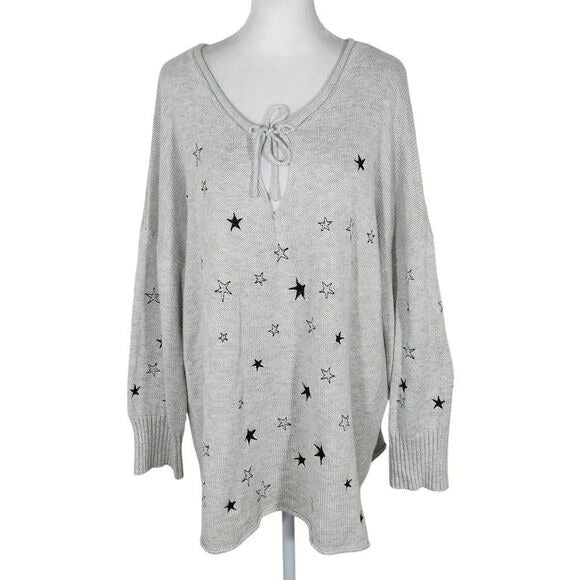 Gray and Black Star Sweater Size Large Oversized Sweater with Embroidered Stars