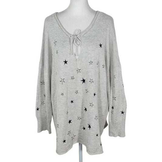 Gray and Black Star Sweater Size Large Oversized Sweater with Embroidered Stars