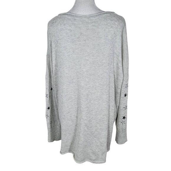 Gray and Black Star Sweater Size Large Oversized Sweater with Embroidered Stars