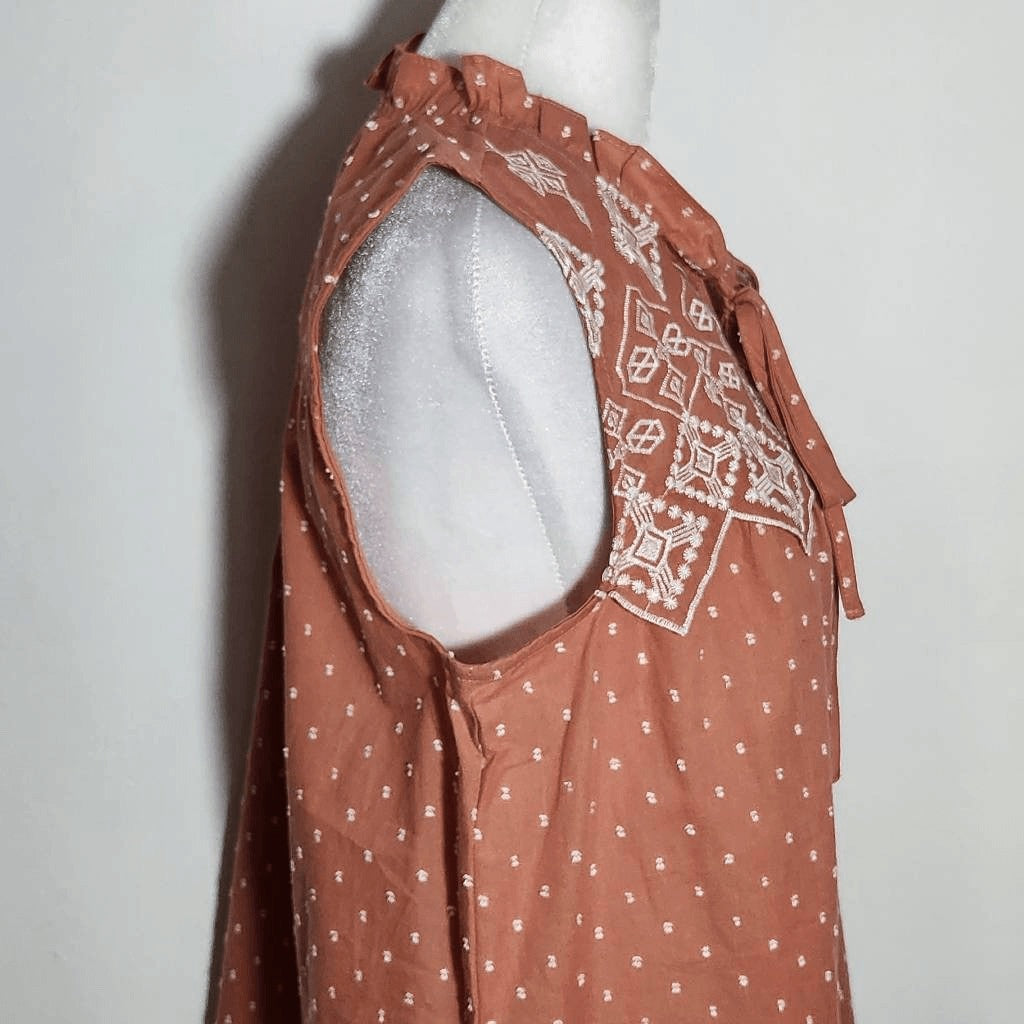 Mine Terra Cotta Sleeveless Blouse with Embroidered Details NWOT Size Medium