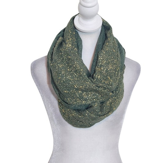 Charming Charlie Green and Gold Infinity Scarf Green and Metallic Gold Scarf